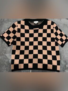 debut Black and Tan Checkerboard Knit Pullover